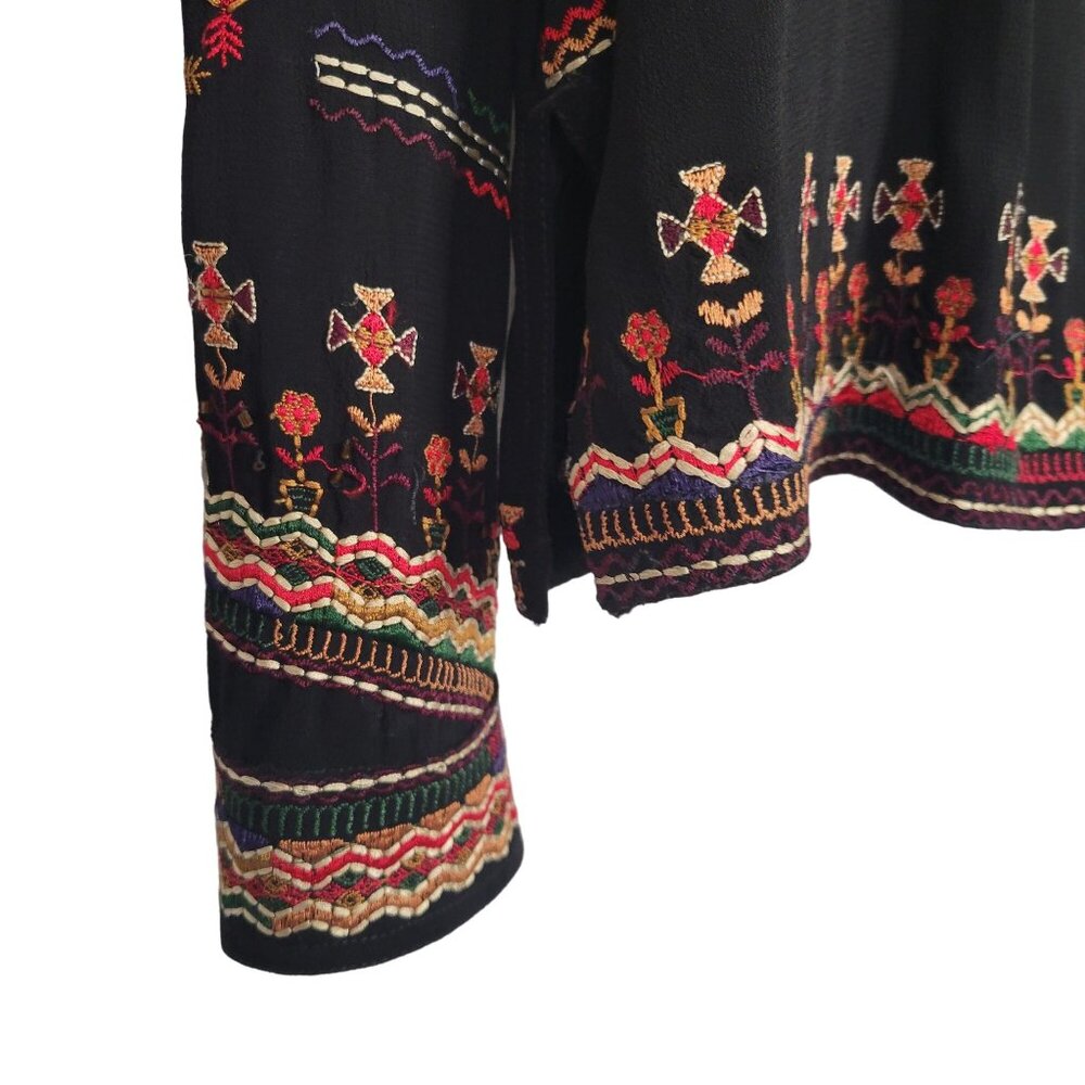 Chico's 2 Size L Twin Set Satin Tank Embroidered Beaded Crepe Shirt Jacket - Picture 11 of 14
